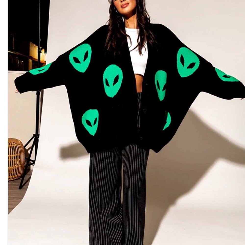 Lala Black and Green Alien Sweater